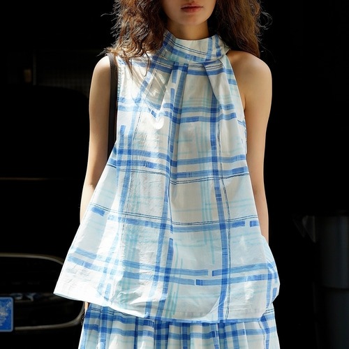 [2色]アンバランスチェックスリーブレスAライントップ