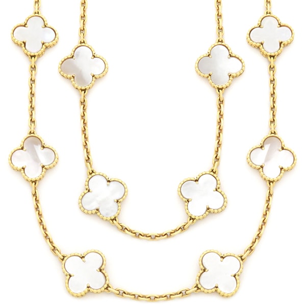 ヴァンクリーフアーペル Van Cleef & Arpels ネックレス ヴィンテージ アルハンブラ 20モチーフ K18YG マザーオブパール パールホワイトXイエローゴールド 18K 750YG