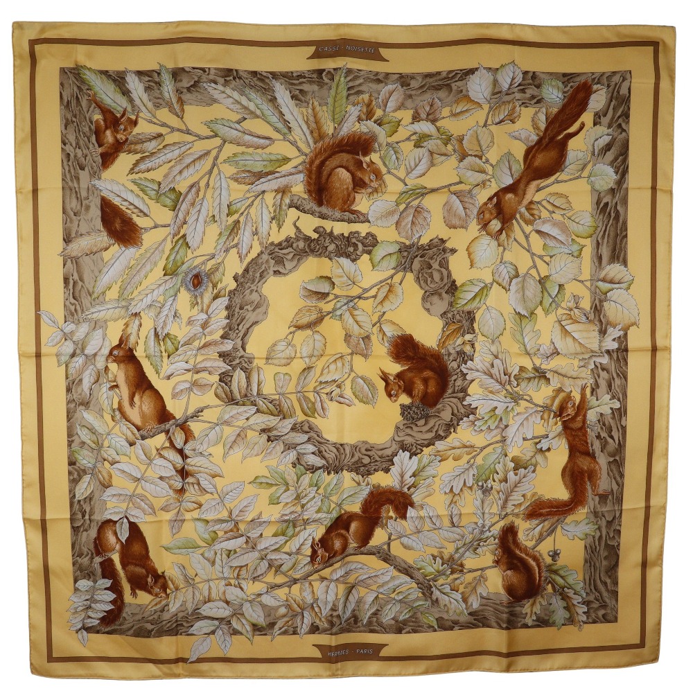 カレ90 CASSE NOISETTE くるみ割り スカーフ シルク ベージュ レディース 中古品 Aランク