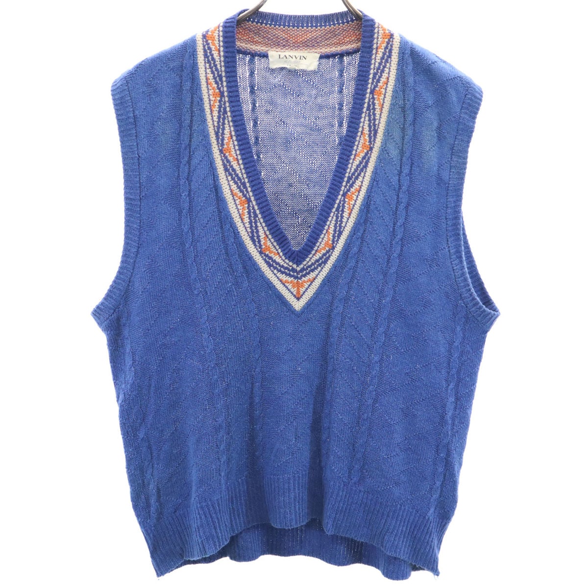 LANVIN STUDIO ランバンスタジオ ノースリーブ Vネック ニットベスト 50 ブルー メンズ 古着