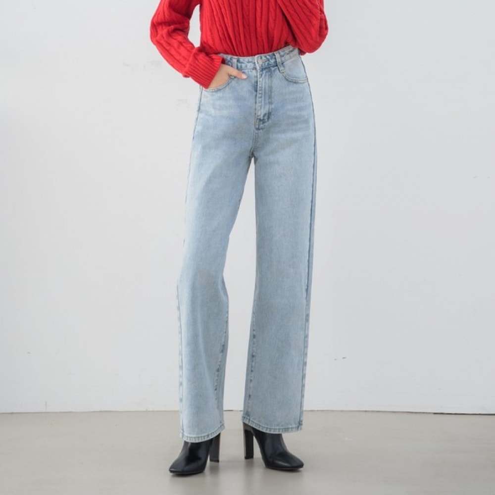 (Jinmania) ブルースノーウォッシングナンセパンロングワイドジーンズレディースジーンズ