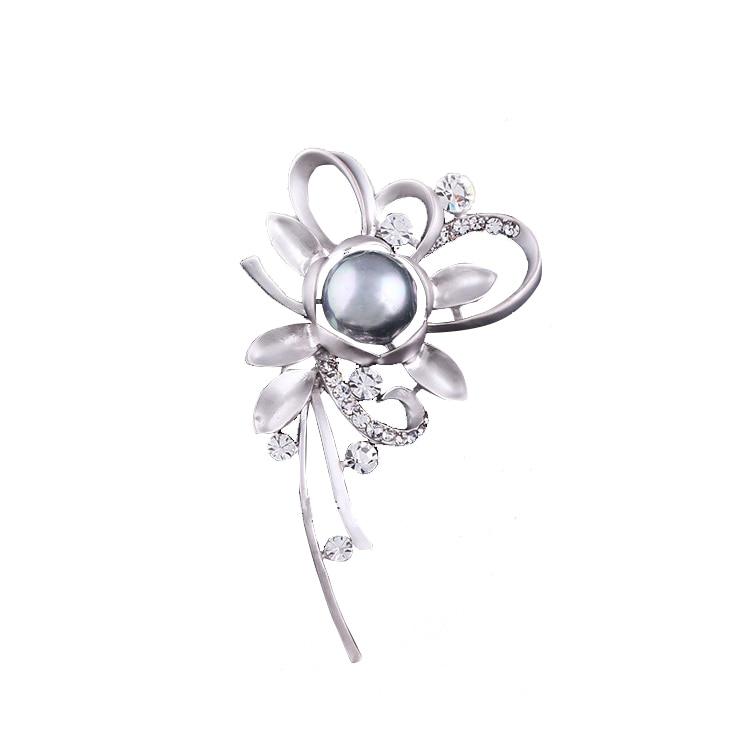 冠婚葬祭 真珠 超大粒14mmパール1粒 水晶 ブローチ 花珠級貝パールブローチ フラワー 花 贈物