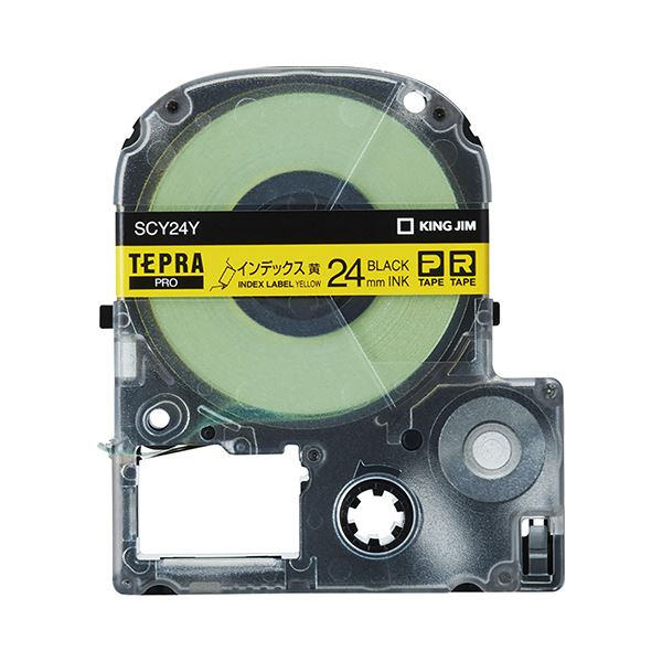 (まとめ) キングジム テプラ PROテープカートリッジ インデックスラベル 24mm 黄/黒文字 SCY24Y 1個 (×10セット)