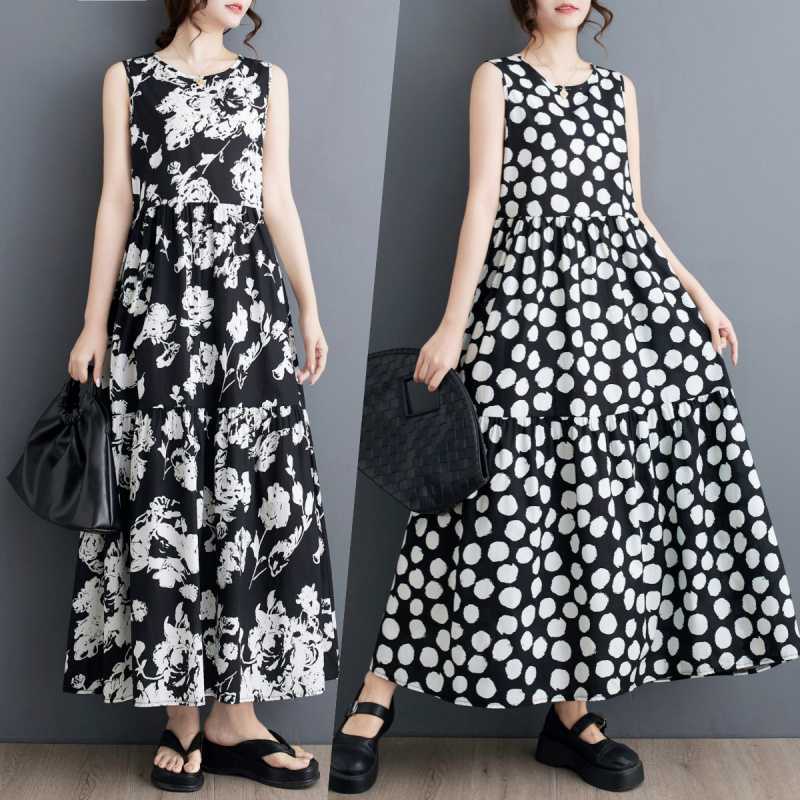 「ファットガール」 2024夏 ノースリーブ ワンピース 柄ワンピ ロングワンピース キャミワンピース30%までに制限