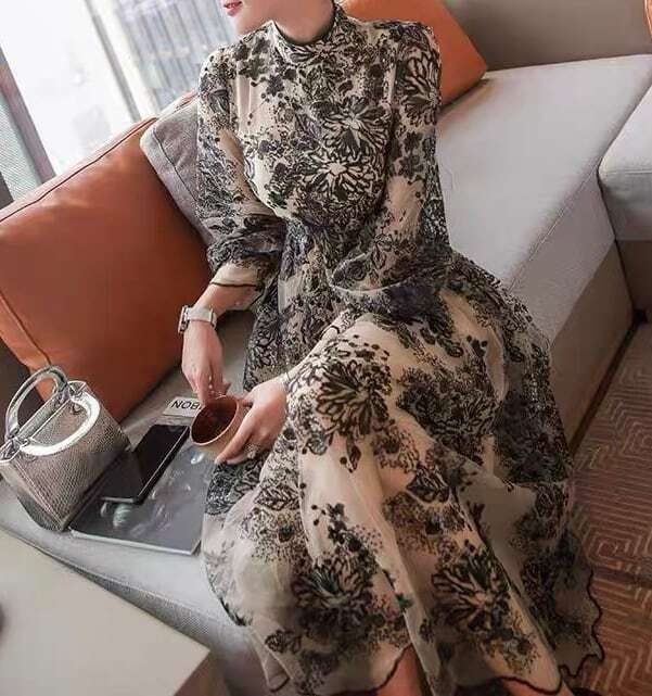 レディース レース 刺繍 ワンピース ドレス パーティー 二次会 結婚式 花柄 ック 長袖 バイカラー 大人可愛い ママコーデ ママファッション 韓国系 オルチャン 人気 トレンド 新作 20代