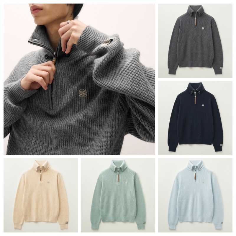 【SATUR】 BUTTON UP SAILOR HALF KNIT ZIP-UP : 5COLORS