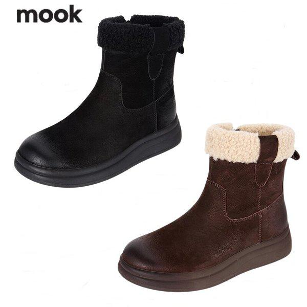 女性ヌバック牛革ファーウィンターアンクルブーツ_GN