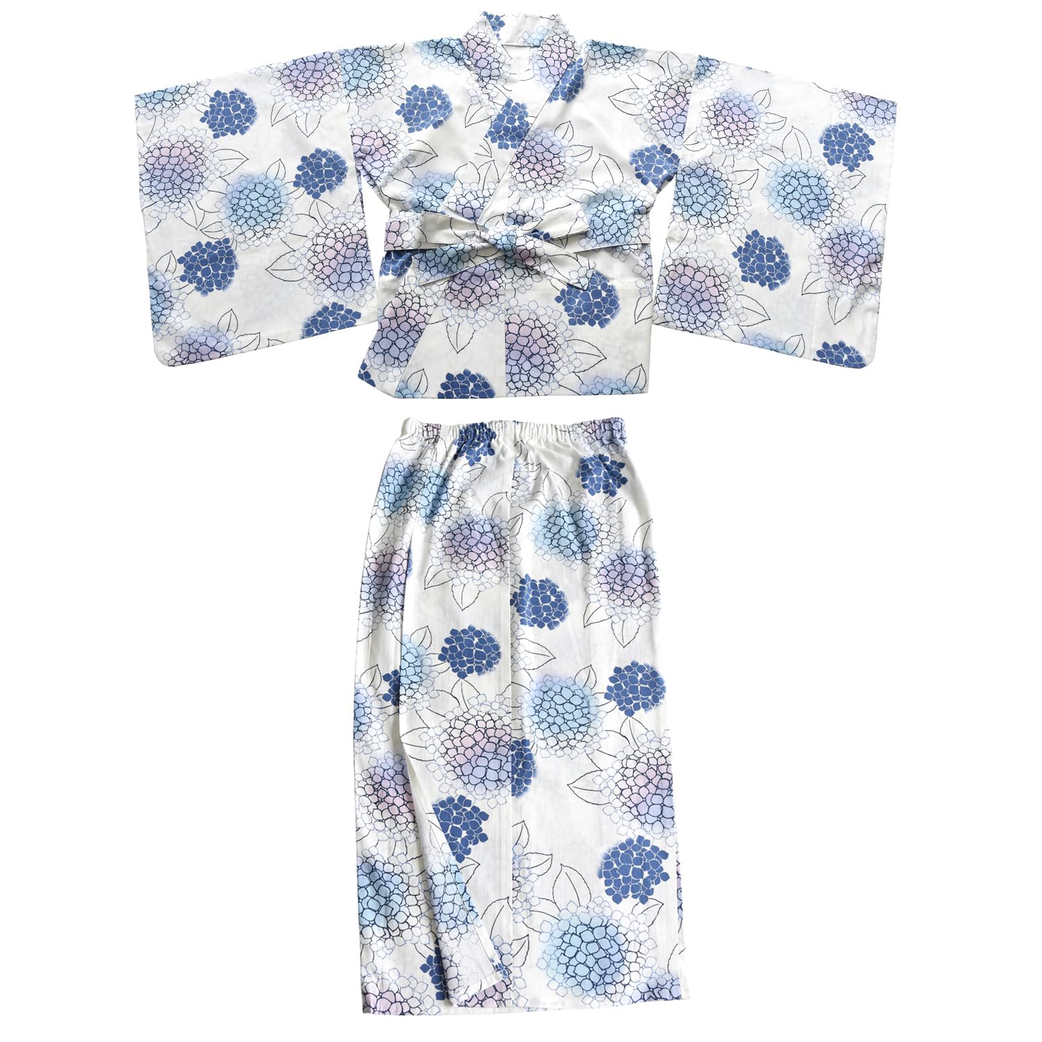 (セイエイ)【 大人の簡単浴衣 浴衣紫陽花 L~LLサイズ 72035 】ゆかた 簡単着付け あじさい柄 白
