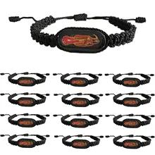 手作りの赤い糸の聖体のブレスレット12個木製黒死の聖体祈りの贈り物