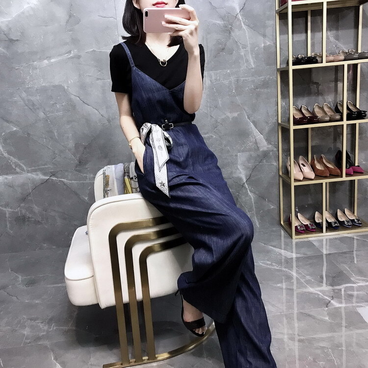 サロペット セットアップ オールインワン つなぎ デニム 袖なし 裾ワイド ポケット デニム 薄手 ブルーデニム かわいい 大人可愛い きれいめ カジュアル おしゃれ かっこいい レトロ アジアン