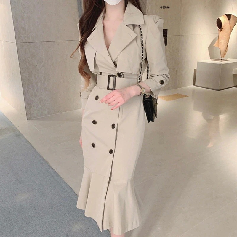 母の日本日の限定商品 シフォンワンピース 韓国 新作 開襟 ブレスト 着痩せ 長袖 フィッシュテールスカート 4,741円