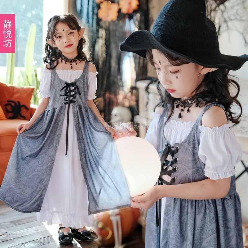 ハロウィン子供用魔女ドレスマジシャンローブ舞台演劇親子パフォーマンス衣装外国貿易国境を越えた