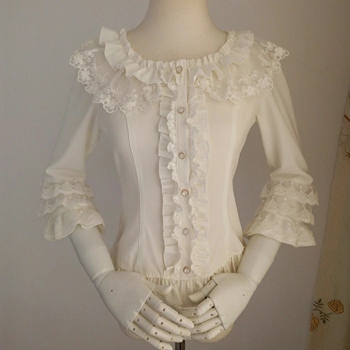 2025新入荷！【早割り】【急速出荷】ロリータ ブラウス レディース 七分袖 ゆめかわいい 可愛い ゴシック ゴスロリ シースルー ロリータ パフスリーブ 豪華 XS S M L XL 2XL ブラッ