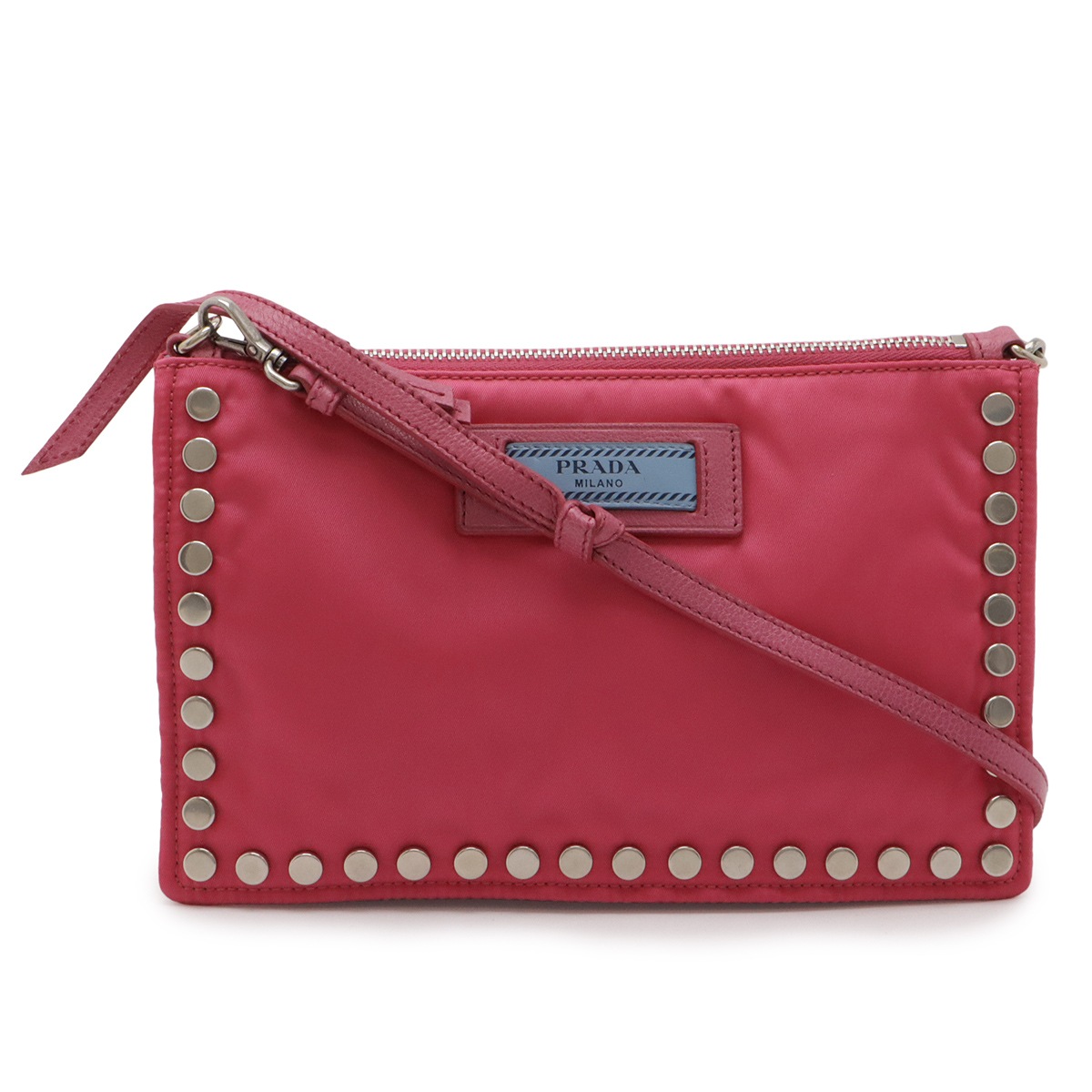 ショルダーバッグ セミショルダー 2WAY クラッチバッグ ポーチ スタッズ ナイロン FUXIA フューシャ 国内ブティック購入品 1NE00