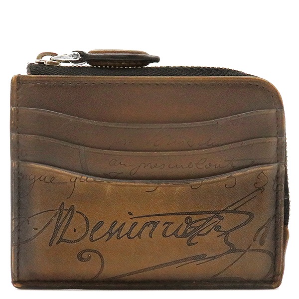 ベルルッティ BERLUTI コインケース L字ファスナー カードケース ヴェネチアンレザー ブラウン シルバー金具 カリグラフィ― 茶 E0292P【中古】