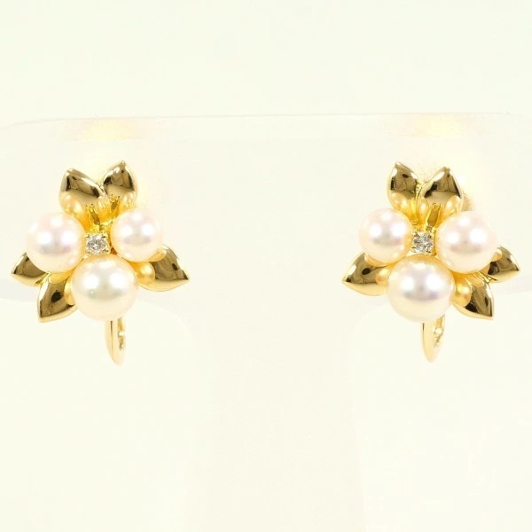 K18 18金 YG イヤリング パール (真珠) ダイヤ 0.01×2 中古