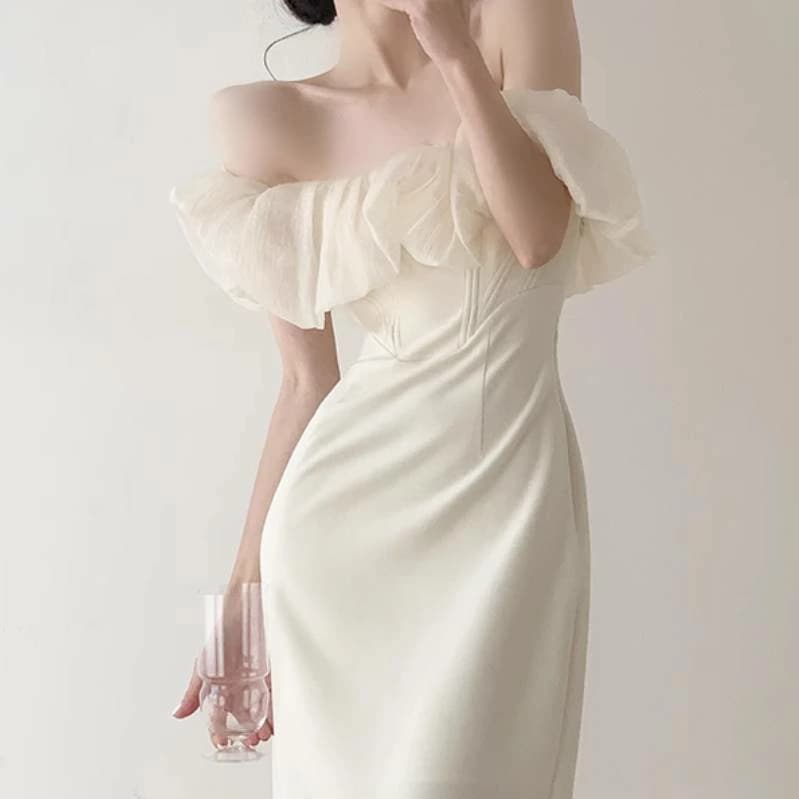 レディース スカート ワンピース ドレス タイトスカート ロングスカート ミモレ オフショルダー タイト スリム 細身 スマート 異国風 サテン かわいい 大人可愛い きれいめ シンプル カジュアル