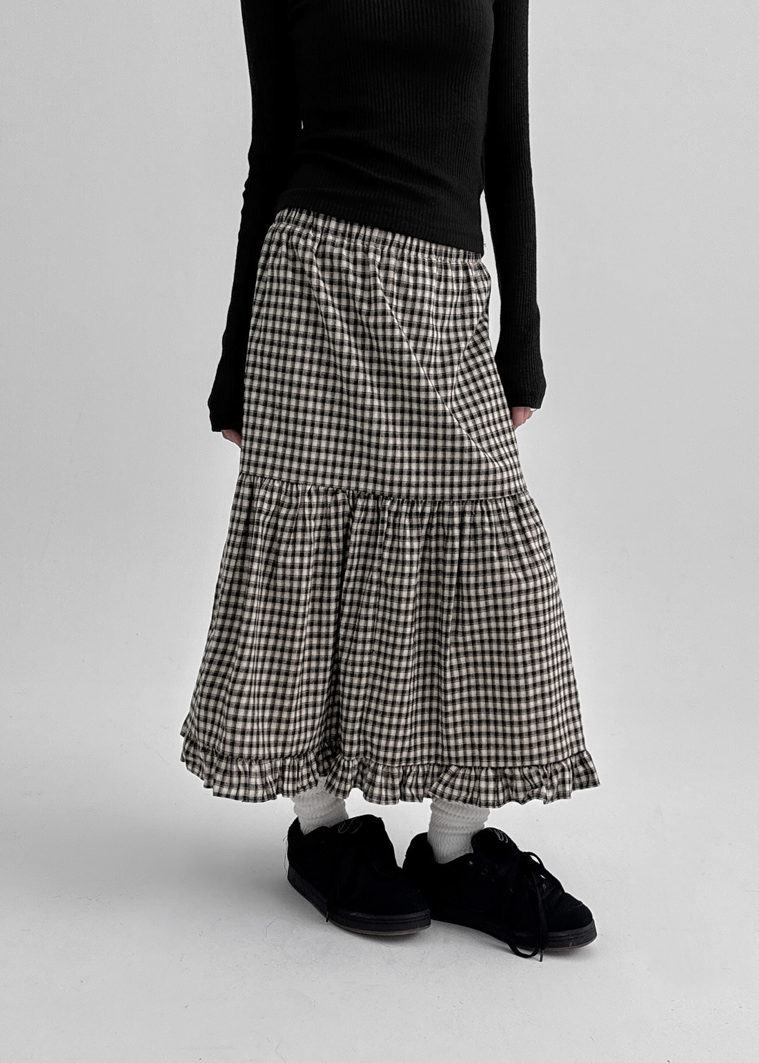 リリルチェックフリルカンカンロングスカート