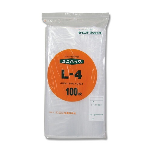 （まとめ買い）セイニチ チャック付きポリ袋 ユニパック L-4 480x340mm 100枚入 6651200 [x3]