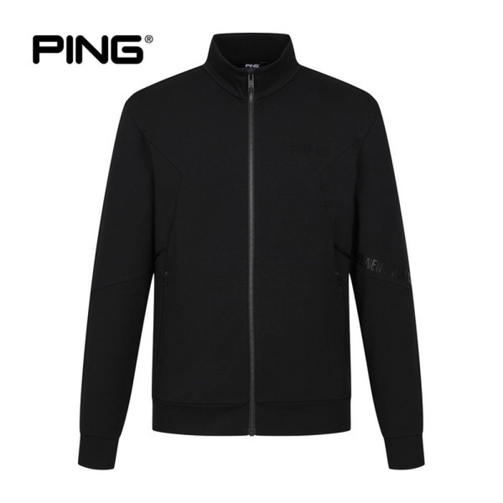 [ping] メンズエンボスロゴジップアップ長袖Tシャツ