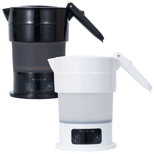 旅人専科 多機能折りたたみケトル 600ml 自動電圧 温度調節 タイマー 保温 MBE-TK04 旅行・車中泊・防災対応
