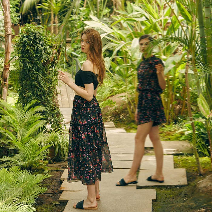 CACTUS FLOWER LONG SKIRT BK