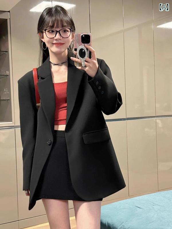 ビジネス　スーツ　ジャケット 高級 ブラックの 小さい スーツ ジャケット 女性用 2025 春秋 オーバー サイズ カジュアル シルエットの 5,336円