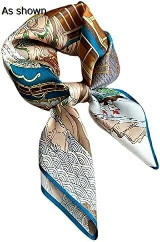 【20%OFFクーポン～】レディース スカーフ 春プリントツイルブルー装飾的な小さな正方形のスカーフ風景画甘い女性スカーフ 制服用 カジュアル上品 結婚式