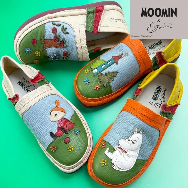 エスタシオン ムーミン コラボ レディース スリッポン リトルミィ 疲れない カジュアル 痛くない コンフォートシューズ 本革 履きやすい レザーシューズ TGE625 アイボリー/マルチ TGE62
