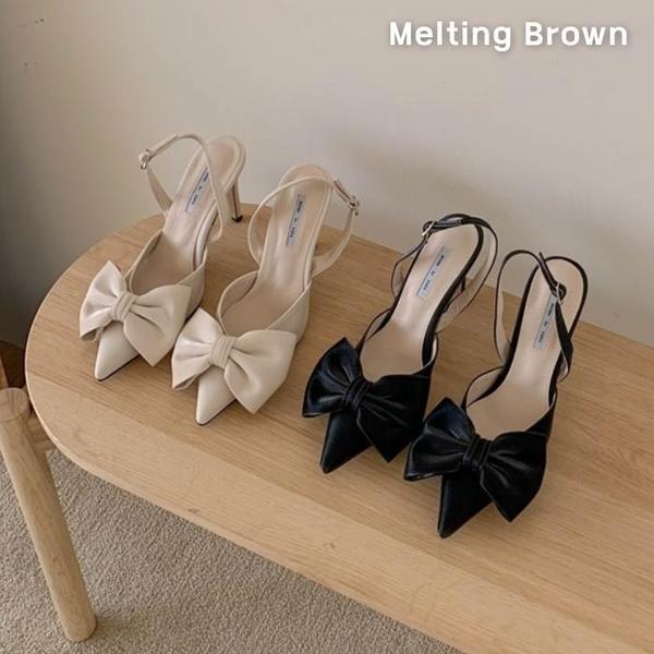 女性カジュアルポインテッドトゥリボンサンダルヒール