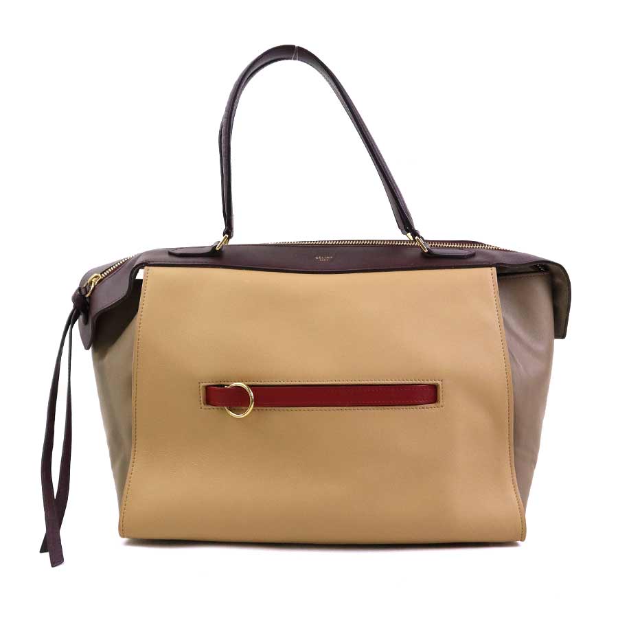 セリーヌ CELINE ハンドバッグ スモール リング レザー ベージュ×ワインレッド レディース h31334g