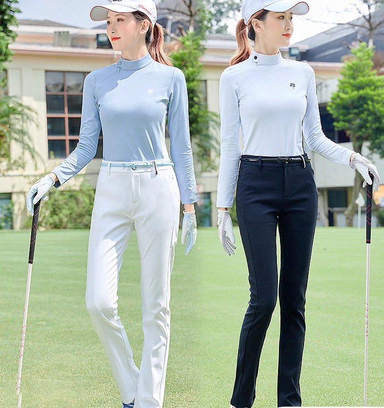 ゴルフ レディース スリムパンツ 脚長効果 ゴルフウェア ストレッチ ウエストゴム ミッドウエスト 白 黒 ブルー カジュアルパンツ