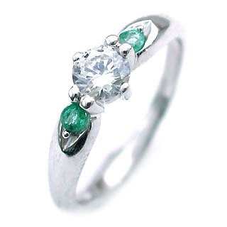 ( 5月誕生石 ) エメラルド Pt ダイヤリング（婚約指輪エンゲージリング）楽ギフ_包装02P26Mar16