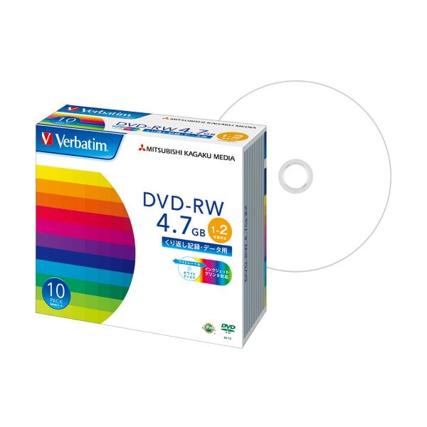 （まとめ） バーベイタム データ用DVD-RW4.7GB 2倍速 ワイドプリンタブル 5mmスリムケース DHW47NP10V1 1パック（10枚） 10セット