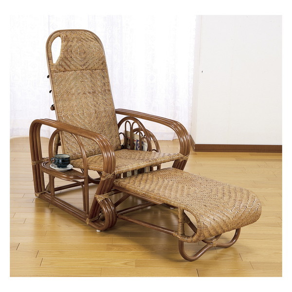 ファミリーライフ 天然籐リクライニングチェア（マガジンラックサイドテーブル付き） (02361) メーカー直送