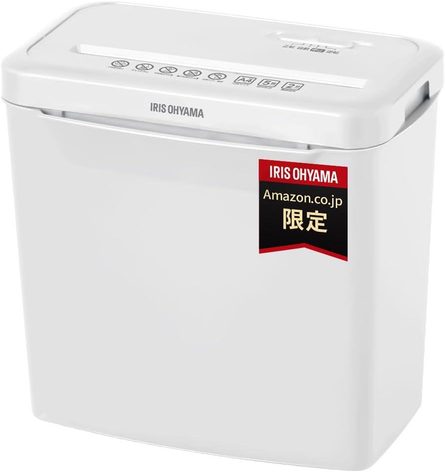 【Amazon.co.jp限定】アイリスオーヤマ 家庭用 シュレッダー 細断枚数5枚 クロスカット コンパクトモデル ホチキス対応 連続使用2分 容量8.7L AZ-P5GCX2-W ホワイト