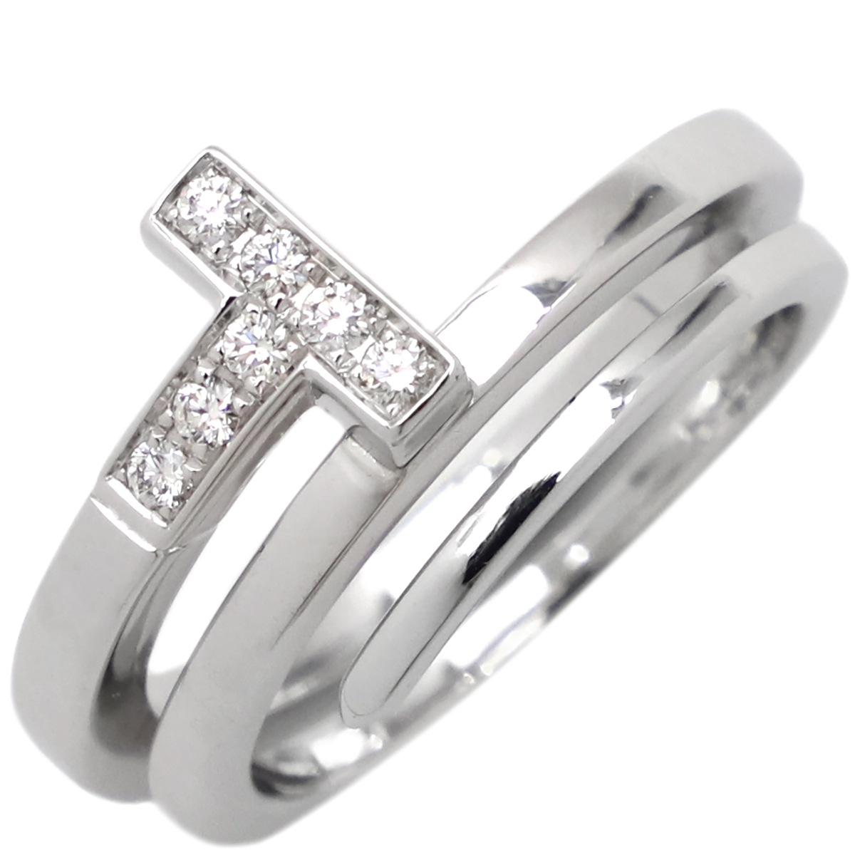 ティファニー Tiffany & Co リング 指輪 Tスクエア ラップ K18WG ダイヤモンド ピンクゴールド AU750 18K ダイヤモンド 13.5号【中古】