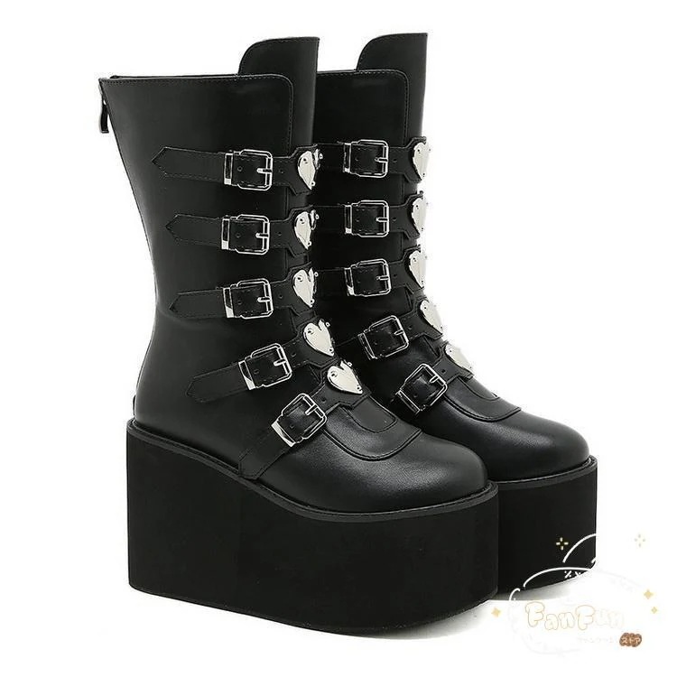 ショートブーツ レディース 厚底 ウェッジソール 厚底ブーツ 美脚 ブーツ 疲れにくい 歩きやすい ブラック