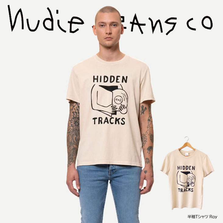 Nudie Jeans ヌーディージーンズ 半袖Ｔシャツ Roy RoyHiddenTracksTシャツ Tシャツ 半袖 プリント レコード 音楽 オーガニックコットン 57161-4019
