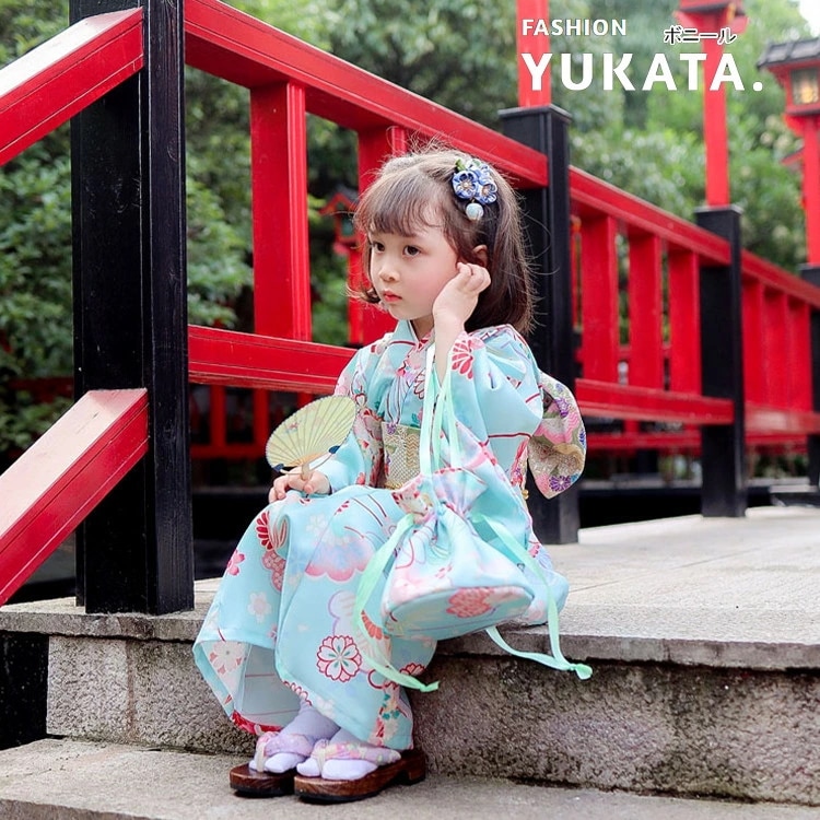 子供 浴衣 キッズ ブルー 浴衣セット 女の子 ガールズ YUKATA 花火大会 ドレス 浴衣 作り帯 結び 可愛い浴衣 子供用 簡単着付け 櫻 夏祭り ハロウィン コスプレゆかた 夏ファッション ダ
