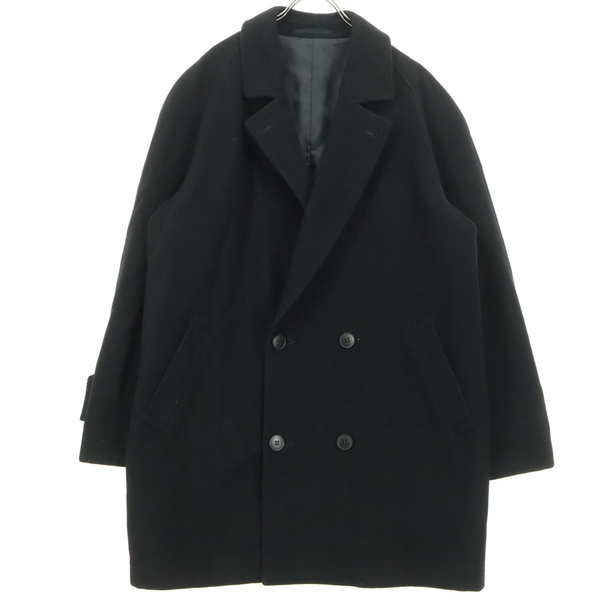 美品 CASHMERE カシミア カシミア混 長袖 チェスターコート LL ブラック メンズ 古着