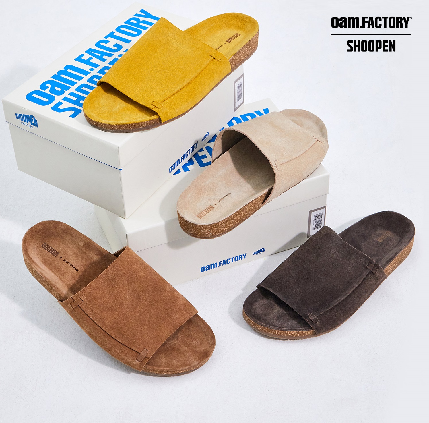 [oam.factoryXSHOOPEN] Leather suede slides 4色 Flip-flop/slippers 新商品 韓国人気 韓国ファッション 学生靴 夏のファッション 学生フ