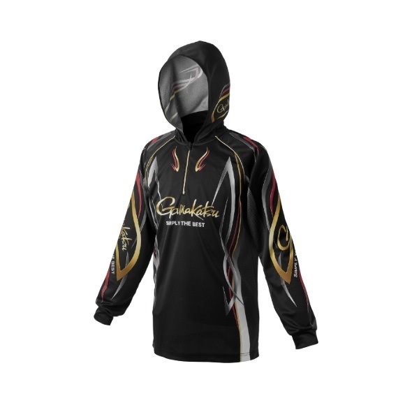 がまかつ ウェア GM3736 2WAYプリントジップシャツフーディ ブラック/レッド LL