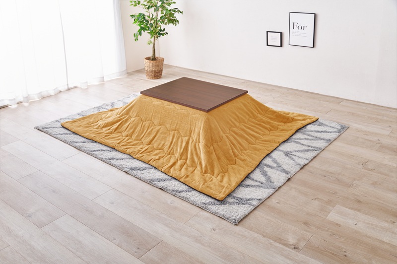 こたつ コタツ テーブル 掛布団 2点セット ウォールナット/イエロー 75x60cm コタツ掛布団セット オールシーズン シンプル 長方形 なめらか素材 保温