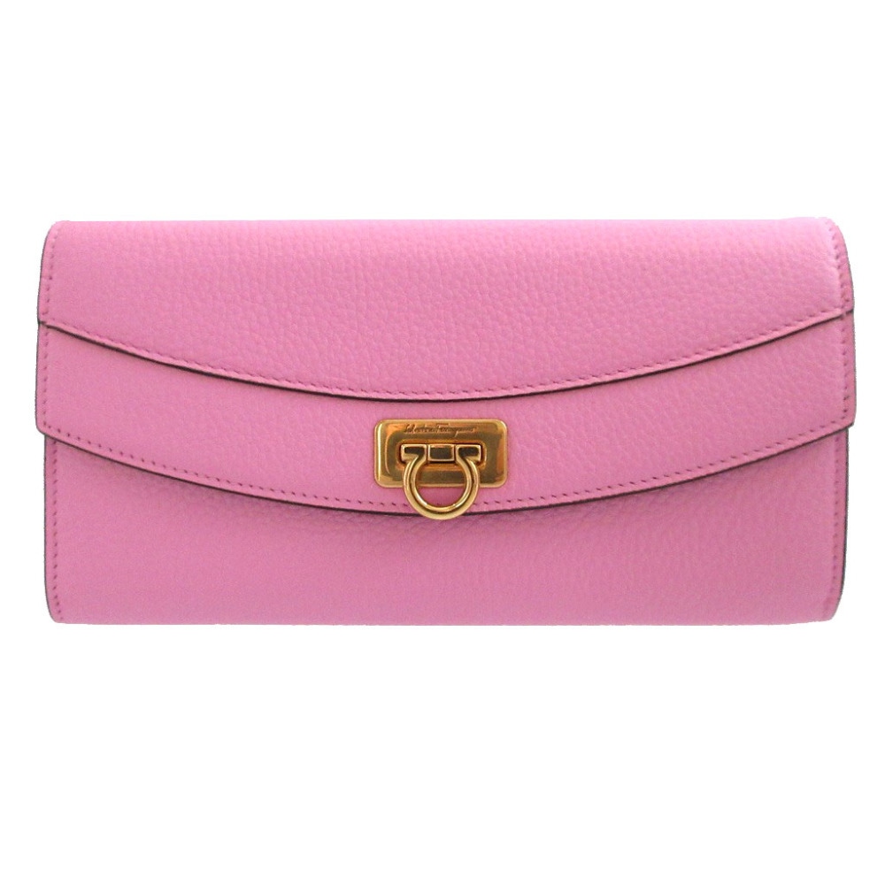 新品同様 サルヴァトーレフェラガモ 2つ折り ガンチーニ 長財布 レザー/レザー ピンク 0504【中古】Salvatore Ferragamo レディース 26,550円