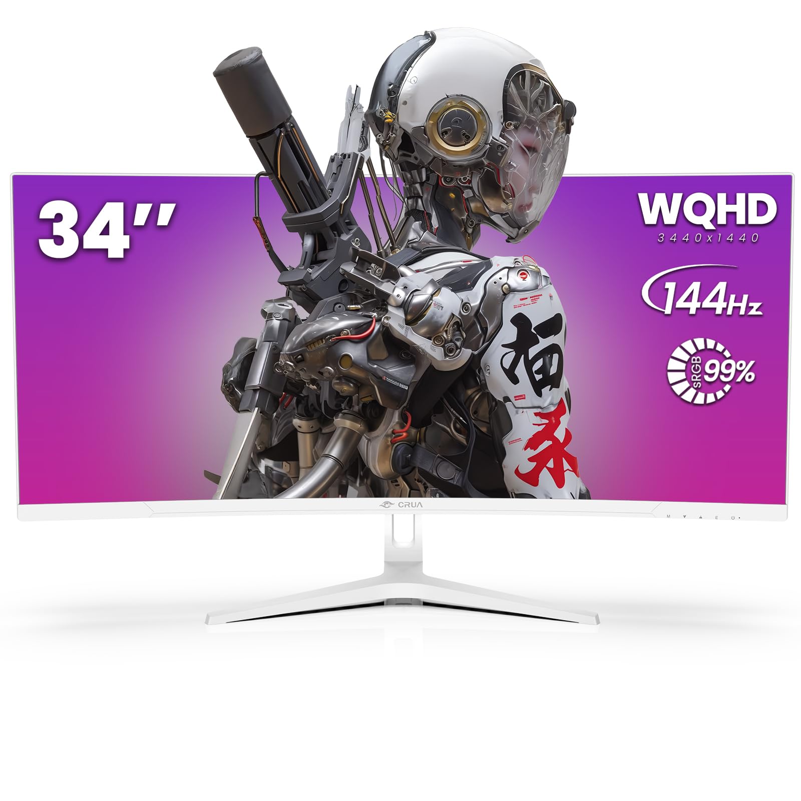 CRUA 湾曲 ゲーミング モニター 34インチ 白 ホワイト 21:9 ウルトラワイド PC モニター 1500R 曲面 WQHD(3440X1440P) ディスプレイ/VA 非光沢/薄型/HDMI