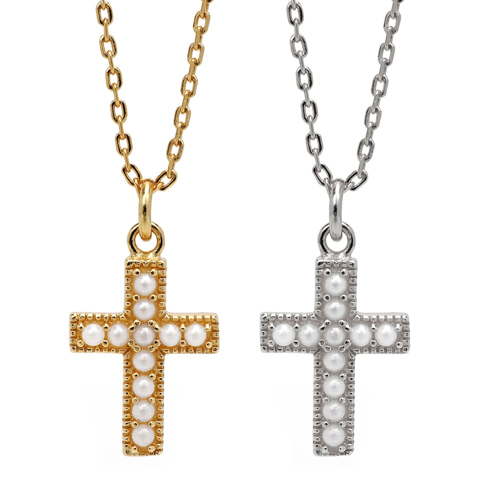 925 クロスネックレス パール [cn022]