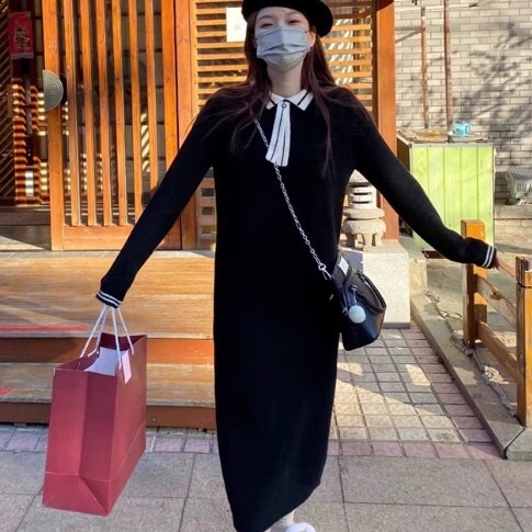 ワンピース ニットワンピース ワンピドレス ロング丈 長袖 ポロカラー ニット かわいい 大人可愛い きれいめ カジュアル 大人 上品 おしゃれ お洒落 かっこいい 大人女子 ラブリー キュート