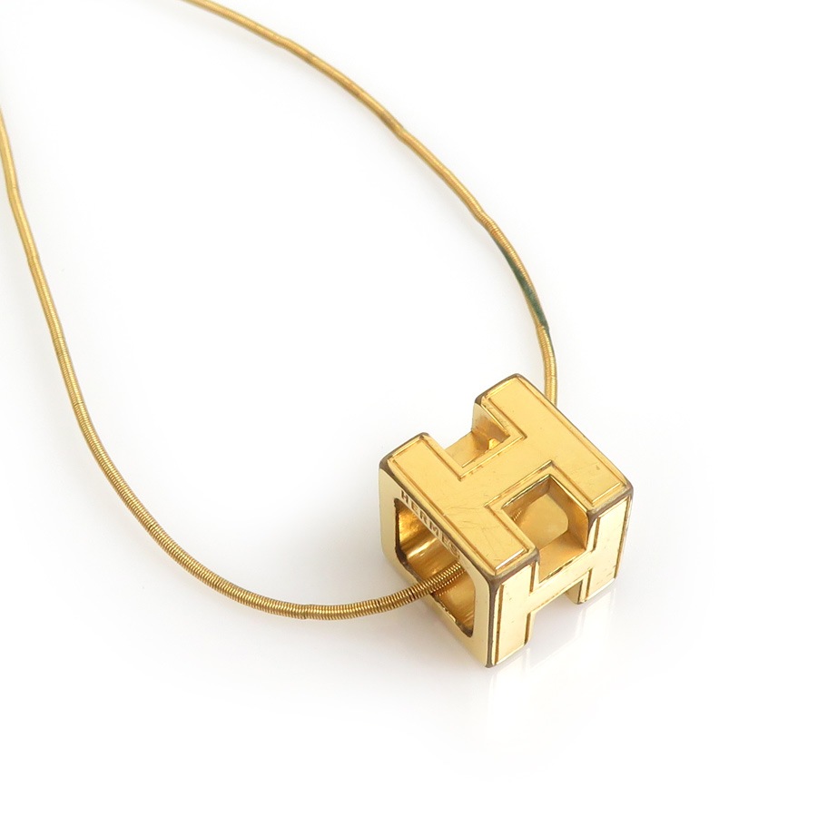 エルメス HERMES ネックレス Hキューブ カージュドアッシュ メタル ゴールド レディース e59348a