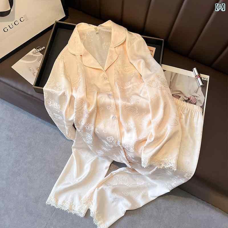 シルク　パジャマ　レディース 100 % マルベリー シルク 春夏 秋 パジャマ 女性用 色 ジャカード 薄手 スタイル スイートホーム 長袖 ズボン スーツ